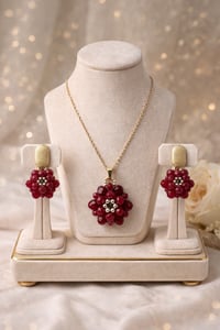 Image 4 of Ruby Blossom Beaded Jewelry Set – Necklace & Earrings