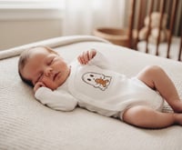 Image 1 of Ghost with Gingerbread Cookie Baby Side Snap Bodysuit Neutral Boys Girls Baby Shower Gift Top