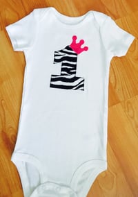 Image 2 of Zebra Pink Princess First Birthday Baby Bodysuit Girl’s Party Top