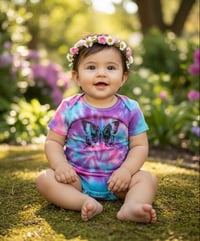 Image 1 of Butterfly Tie Dye Baby Bodysuit Pink Purple and Blue Swirl Girl’s  Boho Top