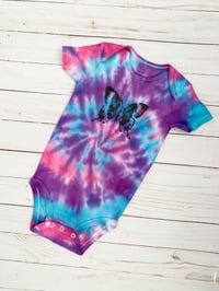 Image 2 of Butterfly Tie Dye Baby Bodysuit Pink Purple and Blue Swirl Girl’s  Boho Top