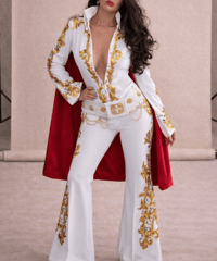 Image 1 of Vegas King Ladies Costume Cosplay White Jumpsuit with Cape