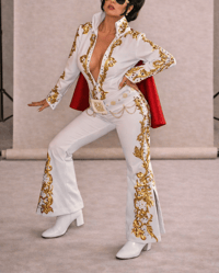 Image 2 of Vegas King Ladies Costume Cosplay White Jumpsuit with Cape