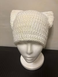 Image 5 of White Cat Ear Beanie - M/L