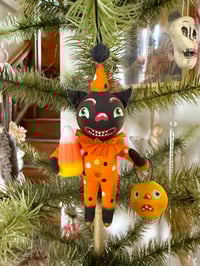 Black Cat in Costume with Candy Corn and Jack O' Lantern II
