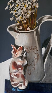 Image 3 of Alla prima still life no 2 China cat & chamomile.