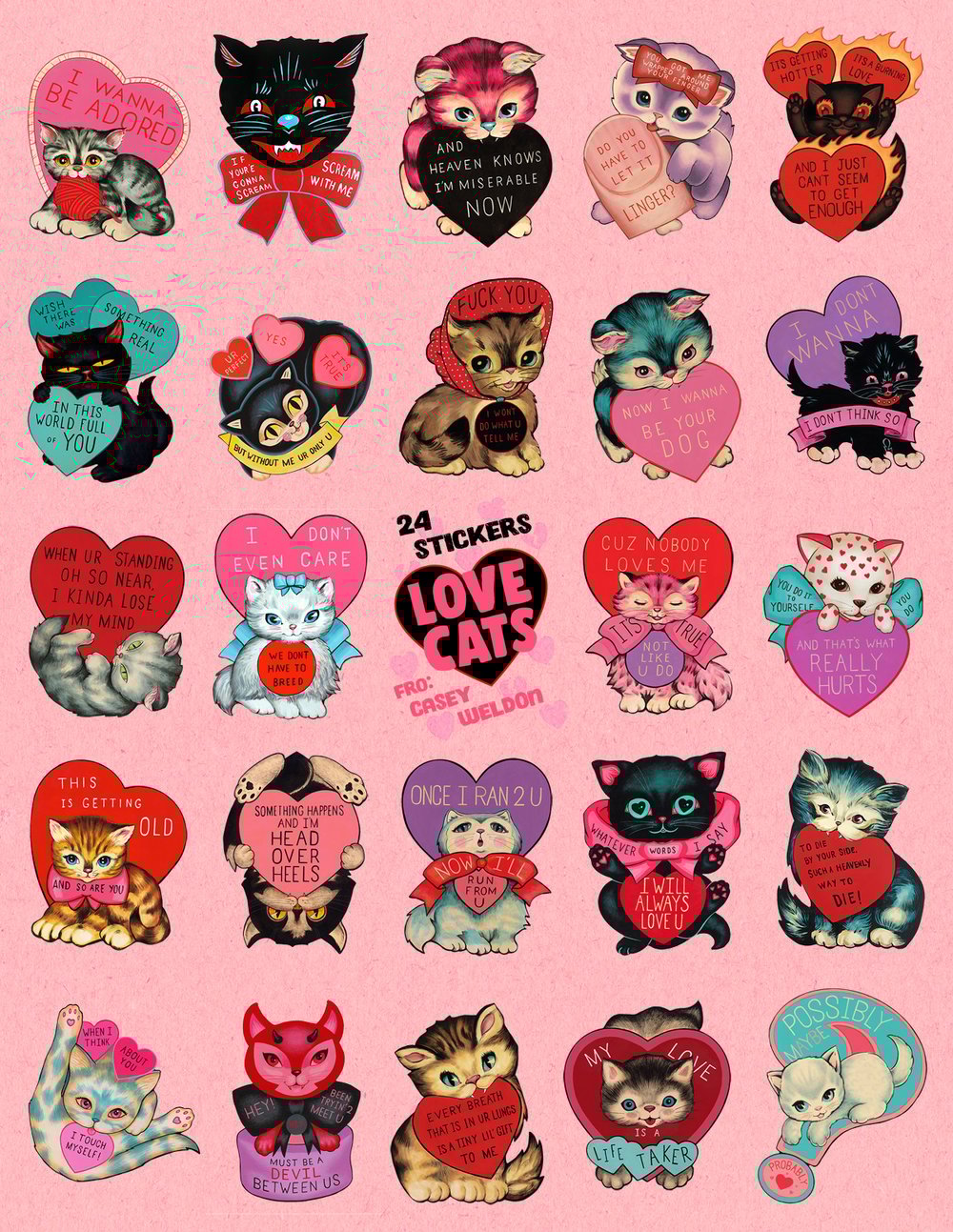 "Pink" and "Blue" Lovecats Sticker Sheet Pack
