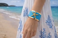 Image 3 of Turquoise Starfish Cuff Bracelet – Handmade Gold-Plated Statement Jewelry
