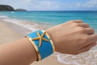 Image 4 of Turquoise Starfish Cuff Bracelet – Handmade Gold-Plated Statement Jewelry