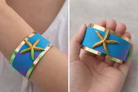 Image 5 of Turquoise Starfish Cuff Bracelet – Handmade Gold-Plated Statement Jewelry