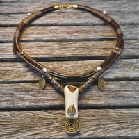 Image 1 of Earthy Wood Leather Choker Necklace 