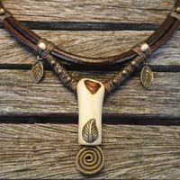 Image 2 of Earthy Wood Leather Choker Necklace 