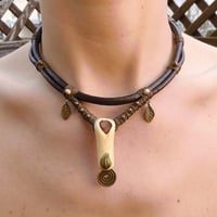 Image 4 of Earthy Wood Leather Choker Necklace 