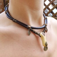 Image 3 of Earthy Wood Leather Choker Necklace 