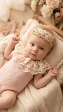 The Luna: Pink & Beige Lace Photography Romper