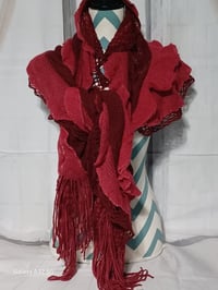 Image 1 of Maroon &amp; Dark Red Ruffle Scarf