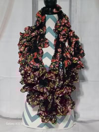 Image 1 of Crochet Rose &amp; Black Skinny Infinity Scarf