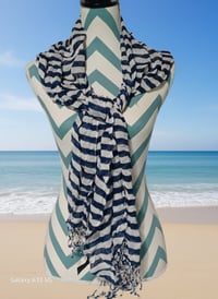 Image 1 of Blue &amp; White Stripe Lightweight Scarf