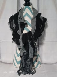 Image 1 of Gray &amp; Black Ruffle Scarf