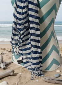 Image 2 of Blue &amp; White Stripe Lightweight Scarf