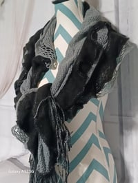 Image 2 of Gray &amp; Black Ruffle Scarf