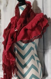 Image 2 of Maroon &amp; Dark Red Ruffle Scarf