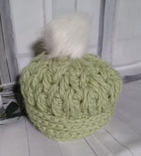 Image 1 of Child's Lt Green Hat w/ Pom-Pom Accent