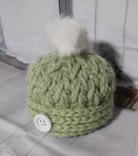 Image 2 of Child's Lt Green Hat w/ Pom-Pom Accent