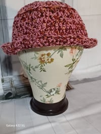 Image 1 of Handmade Crochet Hat Pink &amp; Brown Mix