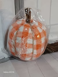 Orange Plaid Fabric Pumpkin - Small