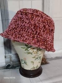 Image 2 of Handmade Crochet Hat Pink &amp; Brown Mix
