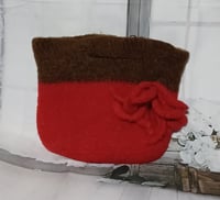 Image 1 of Red &amp; Brown Felted Wool Mini Tote