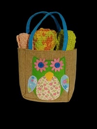 Image 1 of Dishcloth Set with Burlap Owl Bag