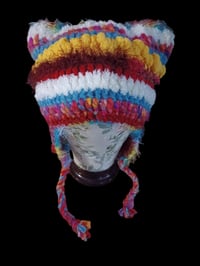 Image 1 of Red Scrappy Hat w/ Ear Tabs Handcrafted