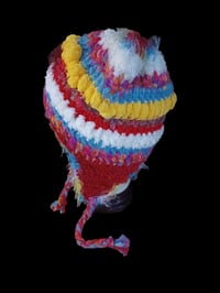 Image 2 of Red Scrappy Hat w/ Ear Tabs Handcrafted