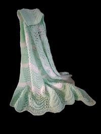 Image 1 of Handmade Baby Blanket Mint Green &amp; White