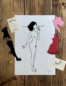 Image of "Elle Se Déshabulle" tirage en linogravure et découpages interactifs