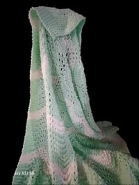 Image 2 of Handmade Baby Blanket Mint Green &amp; White