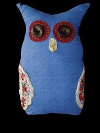 Image 1 of Blue Owl Pillow w/ Doily Accents