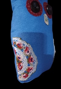 Image 3 of Blue Owl Pillow w/ Doily Accents