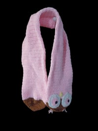 Image 1 of Crocheted Owl Scarf Two Layers Thick Pink