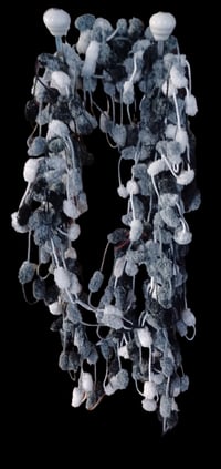 Image 2 of Crochet Skinny Pom-Pom Scarf Black &amp; White