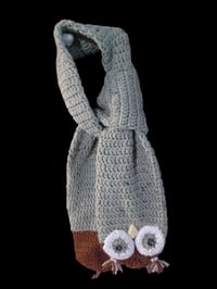 Image 1 of Crocheted Owl Scarf Two Layers Thick Green Specks