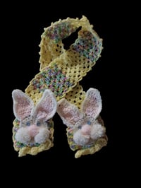 Image 1 of Handmade Bunny Face Crochet Scarf