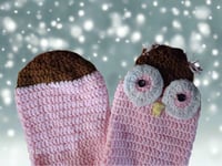 Image 2 of Crocheted Owl Scarf Two Layers Thick Pink