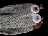 Image 2 of Crocheted Owl Scarf Two Layers Thick Green Specks