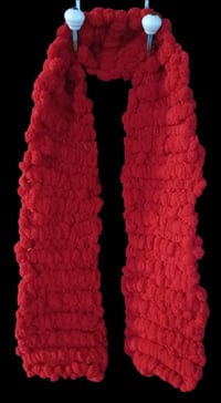 Image 1 of Red Fleece Pom Pom Handmade Scarf