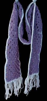 Image 1 of Handmade Granny Square Scarf Purple &amp; White