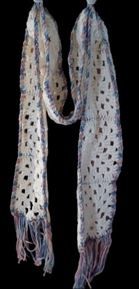 Image 1 of Granny Square Scarf w/Fringe Cream &amp; Multi