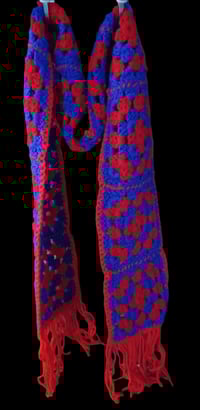 Image 1 of Granny Square Scarf w/Fringe Red &amp; Purple